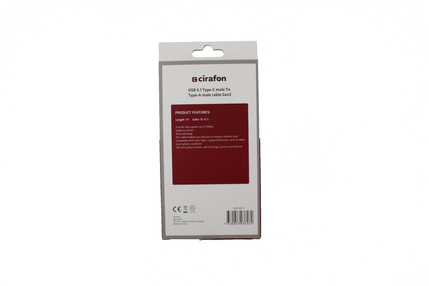CIRAFON USB 3.1 type-C male to type-A male cable gen2